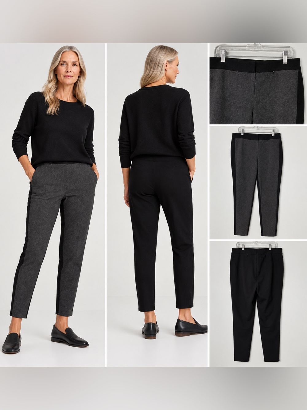 Eileen Fisher Ponte Stretch Pants Charcoal Gray & Black XL *659
